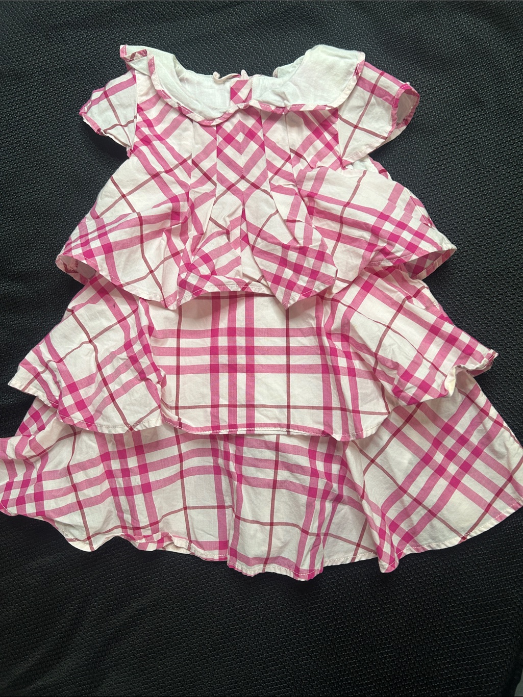 Burberry Pink And White Plaid Tiered Ruffle Kids Dress